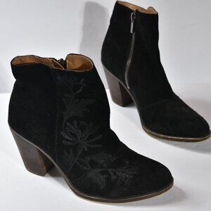 Lucky Brand Elenor2 Embroidered Black Ankle Boots size 7.5
